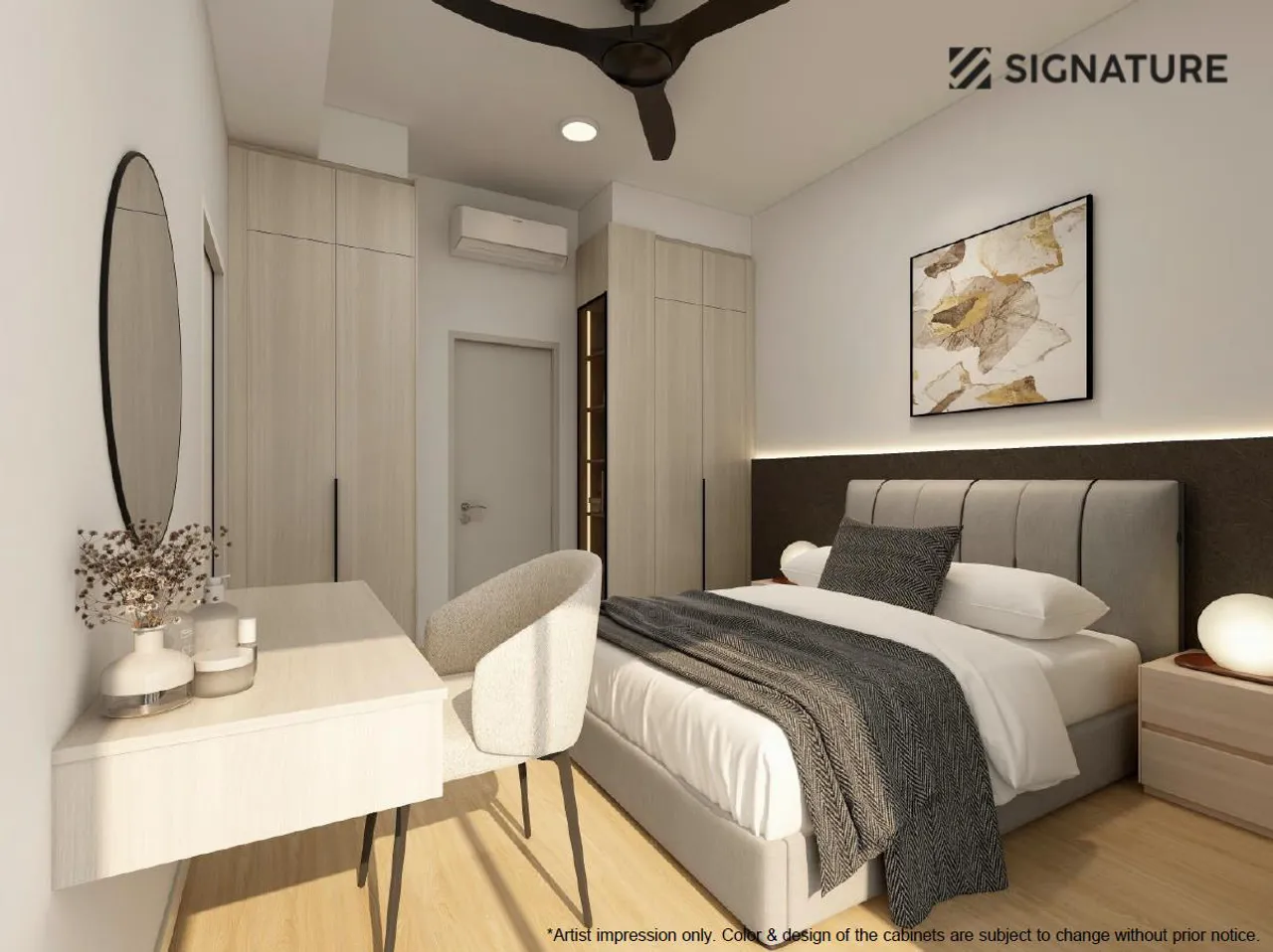 Crown Penang Type B second bedroom with vanity desk and wardrobe